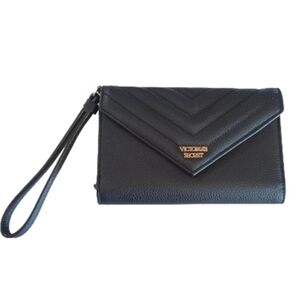 Victoria's Secret faux leather black wallet wristlet clutch mini purse bag